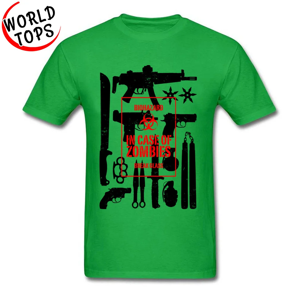 Hip hop Cotton Fabric T Shirt for Students Short Sleeve Tops Shirt New Arrival Thanksgiving Day Crew Neck Top T-shirts Comics In Case of Zombies Break Glass green