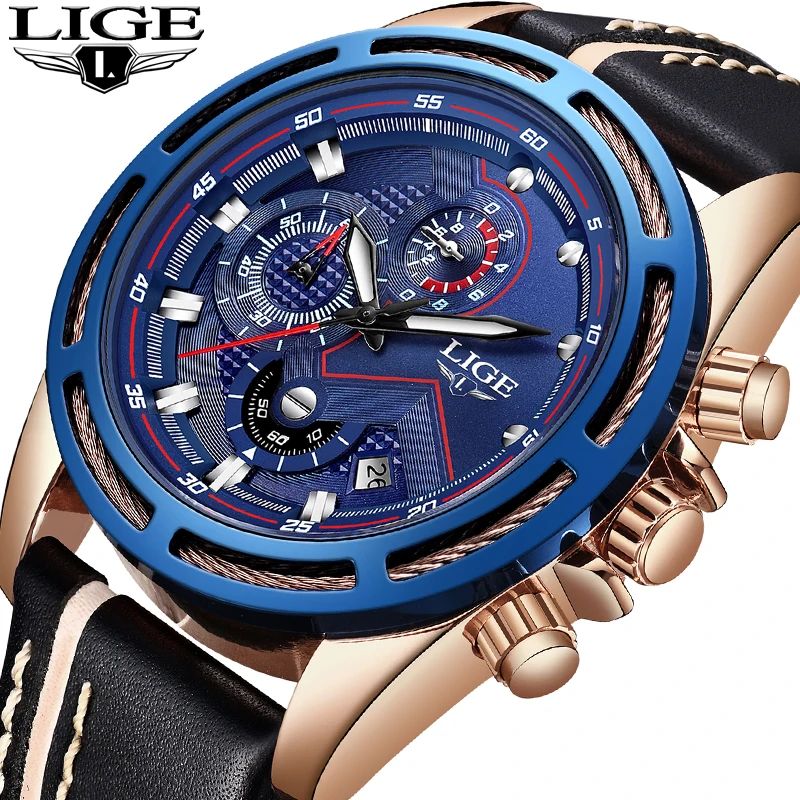 2018 New LIGE Men Watches Top Brand Luxury Leather Business Watch Calendar Waterproof Sport Quartz Relogio Masculino | Наручные часы