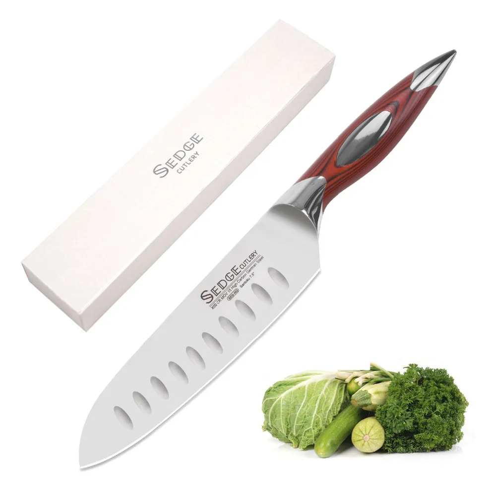 SEDGE Santoku Knife - High Carbon German Stainless Steel X50CrMoV15 Kitchen Knife - Ergonomic G10 Handle with Gift Box - 7.5''
SEDGE Santoku Knife - High Carbon German Stainless Steel X50CrMoV15 Kitchen Knife - Ergonomic G10 Handle with Gift Box - 7.5''