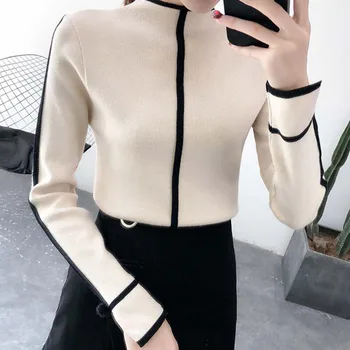 2019 Autumn and winter new thick knit bottoming women sweater head long-sleeved split collar collar slim knit top sweater women
2019 Autumn and winter new thick knit bottoming women sweater head long-sleeved split collar collar slim knit top sweater women