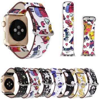 

Watchbands for Apple Watch Series 3 Strap Stars Skull Cat Dots PU Leather Band Bracelet for iWatch Series 1/2 Wristbands 42/38mm