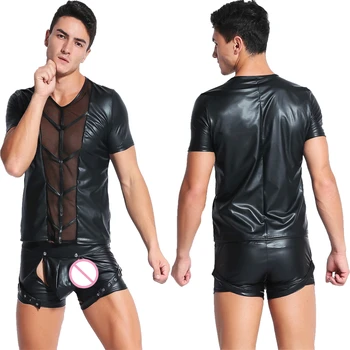 Hot Mens Sexy Lingerie Latex Shirts Black Erotic Sexy T-shirt Patchwork Lace Transparent Sexy Erotic Nightclub Costumes Top Only
Hot Mens Sexy Lingerie Latex Shirts Black Erotic Sexy T-shirt Patchwork Lace Transparent Sexy Erotic Nightclub Costumes Top Only