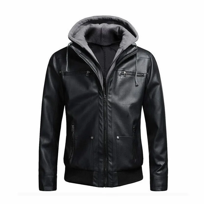 Hat Detachable Men Leather Jacket Hooded Stand Collar Slim Pu Leather Coats Motorcycle Biker Suede Jackets Black Winter Warm 6XL
Hat Detachable Men Leather Jacket Hooded Stand Collar Slim Pu Leather Coats Motorcycle Biker Suede Jackets Black Winter Warm 6XL