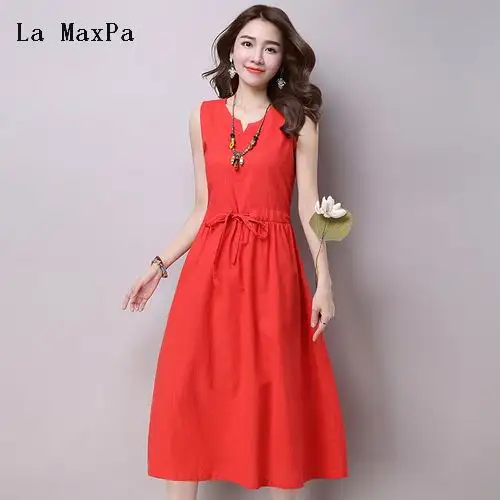 La MaxPa 2018 Summer Chinese Style Sleeveless women dress casual A-Line Solid slim cotton Linen dress v-neck vestidos de festa
La MaxPa 2018 Summer Chinese Style Sleeveless women dress casual A-Line Solid slim cotton Linen dress v-neck vestidos de festa