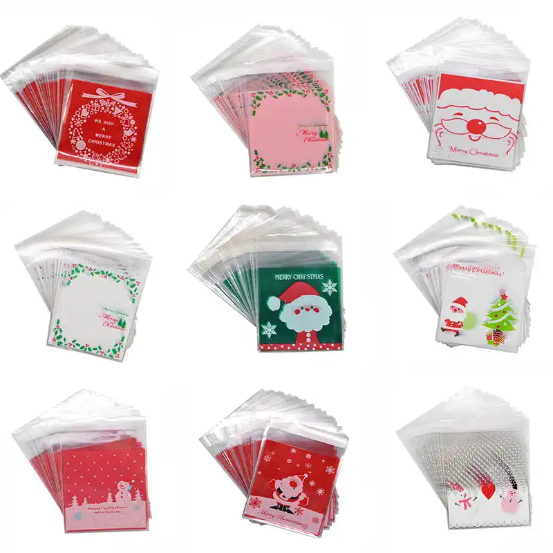 50pcs 10x10cm christmas decor candy cookie gift bags plastic