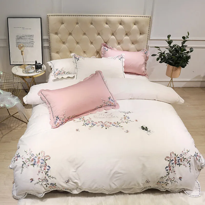 White pink Egyptian cottn embroidery luxury Bedding Set queen size king duvet cover bed sheet fitted sheet set ropa de cama
White pink Egyptian cottn embroidery luxury Bedding Set queen size king duvet cover bed sheet fitted sheet set ropa de cama