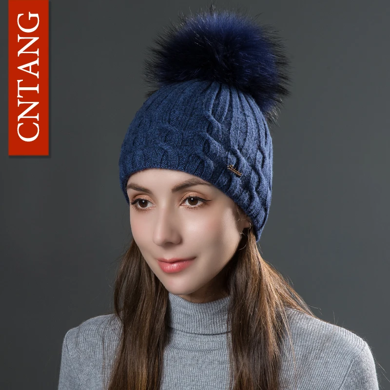 CNTANG Double Layer Women Wool Caps With Natural Raccoon Fur Pompoms Hats Winter Warm Knitted Twist Beanies Fashion Female Hat
CNTANG Double Layer Women Wool Caps With Natural Raccoon Fur Pompoms Hats Winter Warm Knitted Twist Beanies Fashion Female Hat