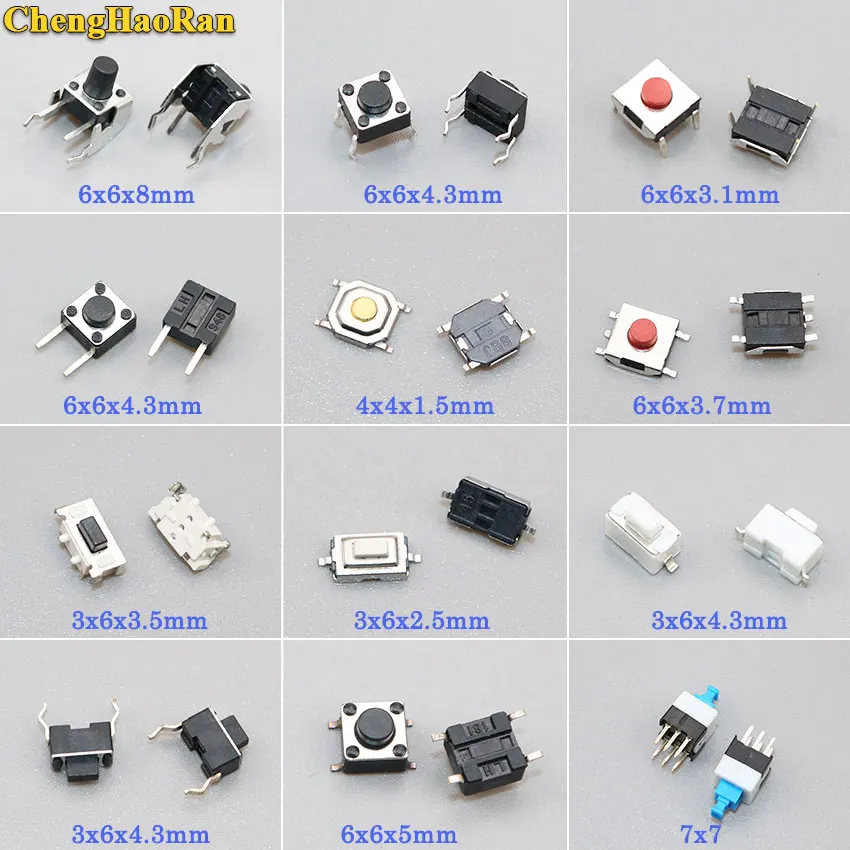 ChengHaoRan 12 modle 24pcs 60pcs 120pcs of Tactile Switches Push Button SMD Tact Switch Switch
ChengHaoRan 12 modle 24pcs 60pcs 120pcs of Tactile Switches Push Button SMD Tact Switch Switch
