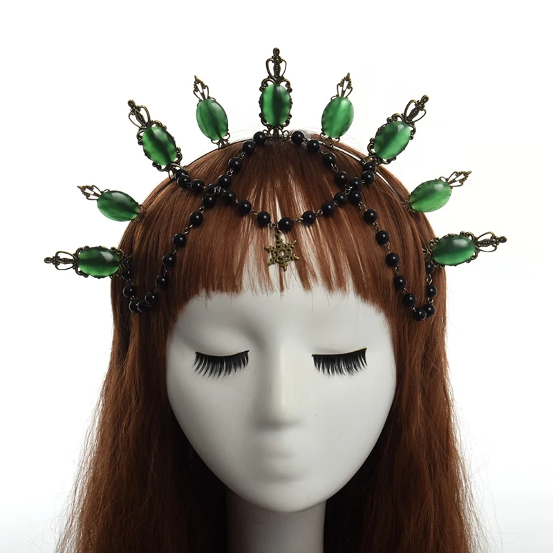 Gothic Queen Mesh Face Eye Mask Stone Fabric Crown Tiara Flower Lace Headband