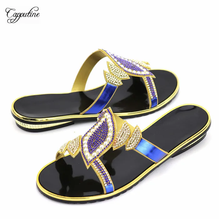 Popular African leisure slipper shoes decorated with shinning stones CFS1 in royal blue
Popular African leisure slipper shoes decorated with shinning stones CFS1 in royal blue