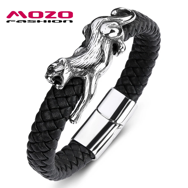 MOZO FASHION 2020 New Trendy Men Bracelet Black Genuine Leather Skeleton Stainless Steel Bracelet Man Leopard Jewelry Gift 098
MOZO FASHION 2020 New Trendy Men Bracelet Black Genuine Leather Skeleton Stainless Steel Bracelet Man Leopard Jewelry Gift 098