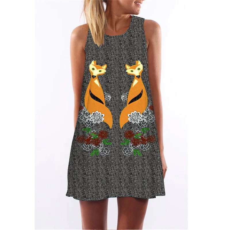 chuqian 2019 Summer Dress Women Cartoon Fox Animal Print Dress Sleeveless Short Beach Dress Sundress Casual A-line Vestido
chuqian 2019 Summer Dress Women Cartoon Fox Animal Print Dress Sleeveless Short Beach Dress Sundress Casual A-line Vestido