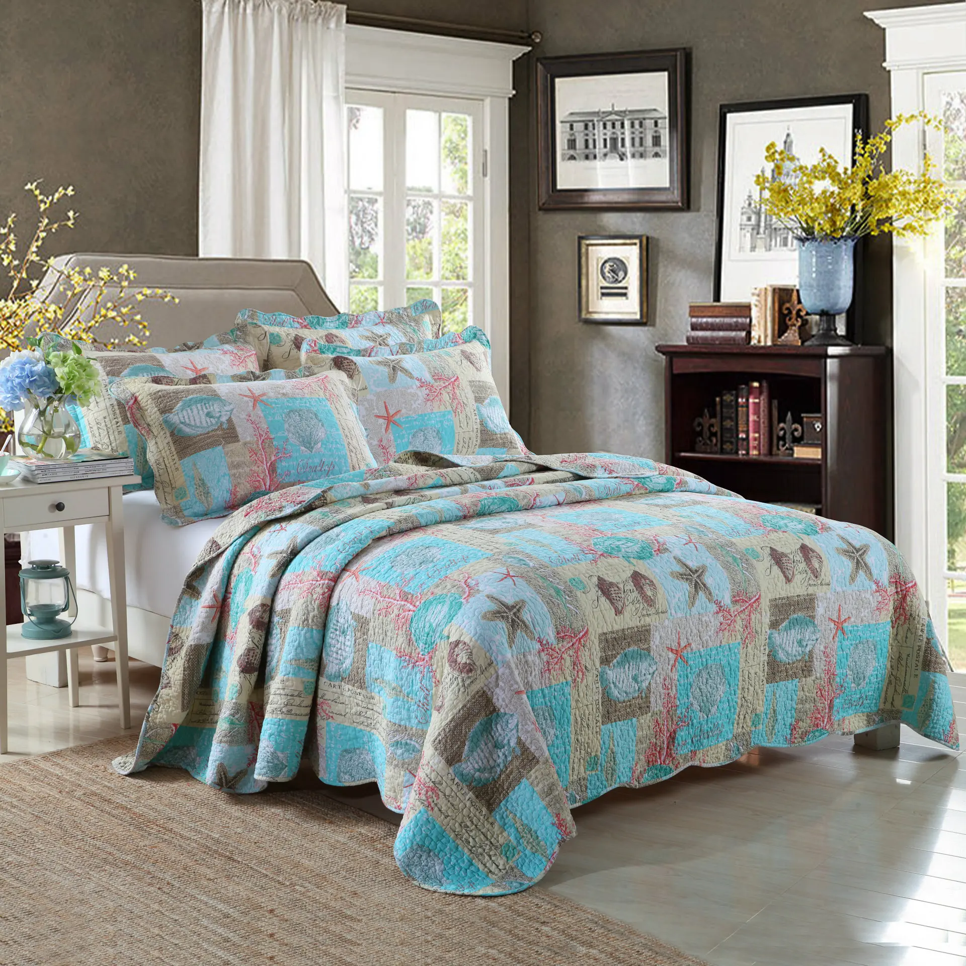 Ultra Soft Coral Ocean Bedspread Quilt Set Turtle Fish Seashells Beach Theme Print Quilt Set Comforter Set(1 Quilt and 2 Shams)
Ultra Soft Coral Ocean Bedspread Quilt Set Turtle Fish Seashells Beach Theme Print Quilt Set Comforter Set(1 Quilt and 2 Shams)