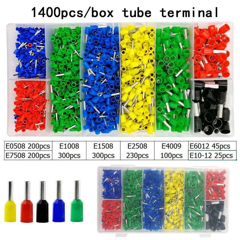 VSELE 1400pcs/box tube insulating terminals E0508 E7508 E1008 E1508 E2508 E4009 E6012 E1012 wire crimp terminal connector
VSELE 1400pcs/box tube insulating terminals E0508 E7508 E1008 E1508 E2508 E4009 E6012 E1012 wire crimp terminal connector