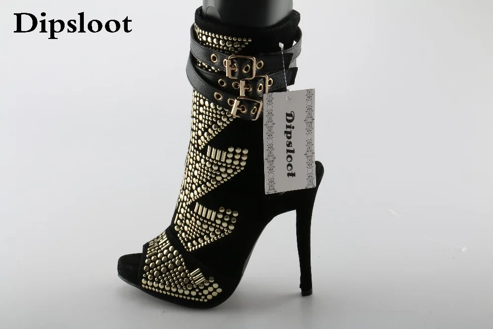 

Women embellished studs ankle booties peep toe slingback lady high heels boots shoes spring autumn sandal boots