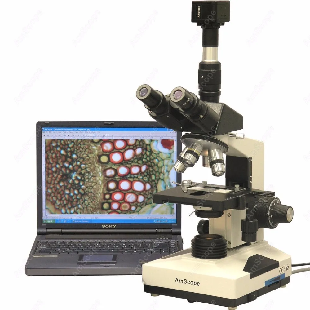 Lab Clinic Veterinary Microscope--AmScope Supplies 40X-2000X Lab Clinic Veterinary Trinocular Microscope with Digital Camera