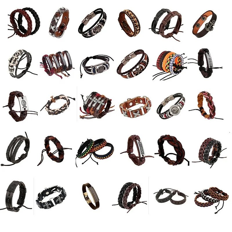 Wholesale Lots bulk 24PCs genuine Leather Bracelet MENS Retro Punk Surfer Cuff male black and brown Metal Copper Alloy jewelry
Wholesale Lots bulk 24PCs genuine Leather Bracelet MENS Retro Punk Surfer Cuff male black and brown Metal Copper Alloy jewelry