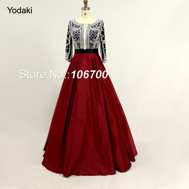 Arabic New Style Pearls Ballgown Evening Dresses Real Photos Three Quarters Sleeves O Neck Custom Make Burgundy Color Prom Gowns
Arabic New Style Pearls Ballgown Evening Dresses Real Photos Three Quarters Sleeves O Neck Custom Make Burgundy Color Prom Gowns