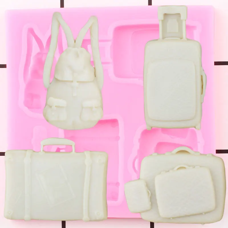 

3D Bag Luggage Trolley Case Silicone Molds Candy Polymer Clay Fondant Mold DIY Cake Decorating Tools Chocolate Gumpaste Moulds