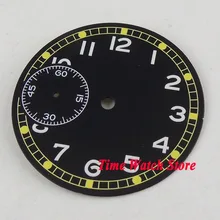 36.8mm ZWART steriele wijzerplaat Arabische cijfers GEEL marks Horloge Dial fit ETA 6497 Hand winding beweging D122(China)