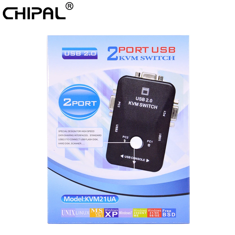 CHIPAL 100 шт. 2 порта USB 0 KVM переключатель 1920*1440 VGA SVGA разветвитель коробка для