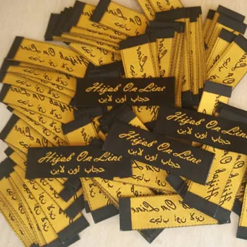 Custom English&Arabic name Damask polyester cloth Golden yellow woven label 5 * 1.5 cm
Custom English&Arabic name Damask polyester cloth Golden yellow woven label 5 * 1.5 cm