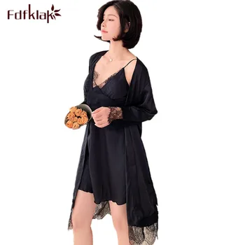 Sexy new spring autumn robe set women two pieces sleepwear silk satin thin home clothes lace dressing gown female bathrobe
Sexy new spring autumn robe set women two pieces sleepwear silk satin thin home clothes lace dressing gown female bathrobe