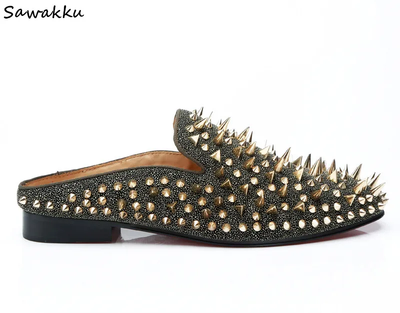 Brand Flats Gold Rivets Studs Mules Slippers Men Slip-On Flats Loafers Handmade Outdoor Casual Shoes Genuine Leather Mens Slides
Brand Flats Gold Rivets Studs Mules Slippers Men Slip-On Flats Loafers Handmade Outdoor Casual Shoes Genuine Leather Mens Slides