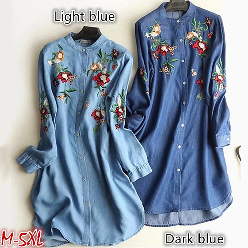 2019 Denim Dress Embroidery Floral Jeans Dress Long Sleeve Shirt Dress Large Size Vintage Dresses Summer Plus Big Size 4xl 5xl
2019 Denim Dress Embroidery Floral Jeans Dress Long Sleeve Shirt Dress Large Size Vintage Dresses Summer Plus Big Size 4xl 5xl