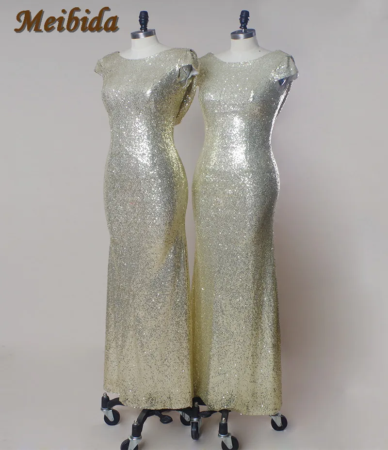Hot Sale Gold Bridesmaid Dresses 2017 For Wedding Party Cap Sleeve Sequins Long Dress Vestido De Dama Honra | Свадьбы и торжества