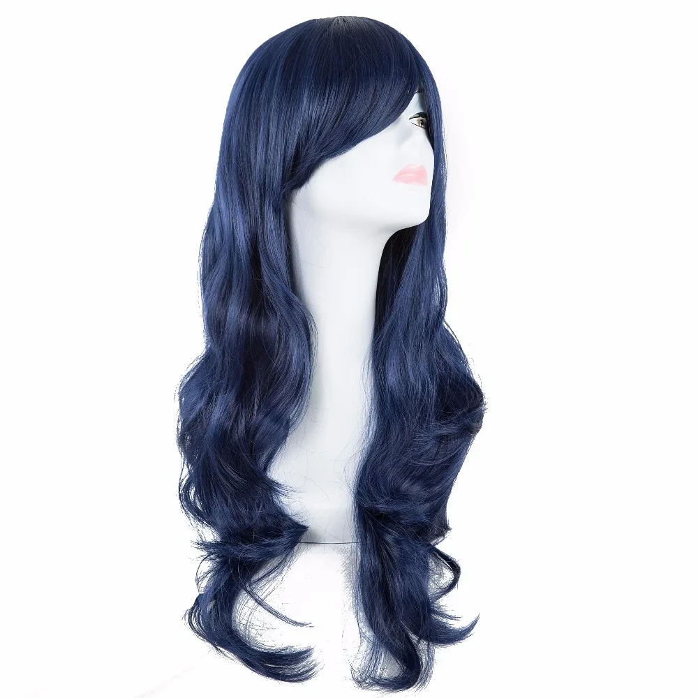 

Cos-play Wig Fei-Show Synthetic Heat Resistant Fiber Long Wavy Dark Blue Hair Costume Cartoon Women Peruca Party Salon Hairpiece