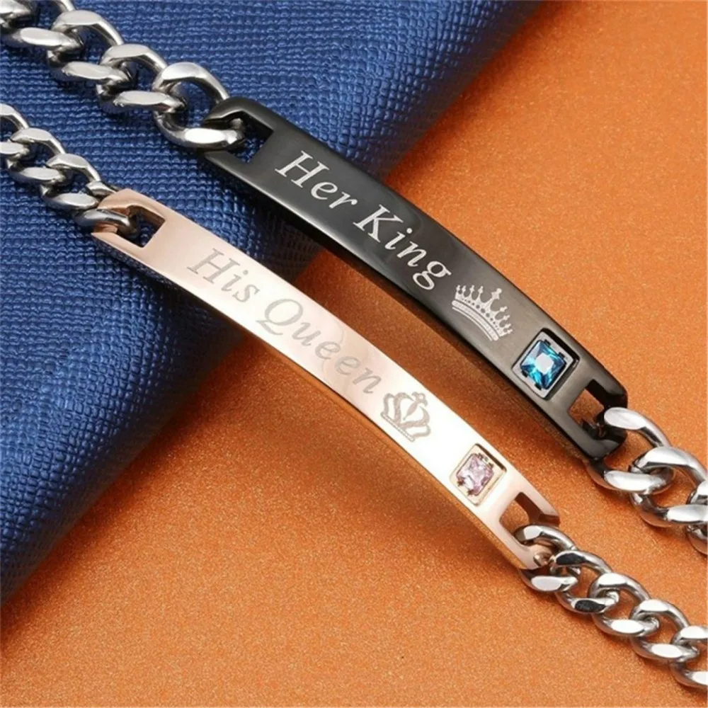 Fashion Link Chain Her King His Queen Lovers Bracelet Stainless Steel Crystal Crown Charm Bracelets Women Men Gifts for Couples
Fashion Link Chain Her King His Queen Lovers Bracelet Stainless Steel Crystal Crown Charm Bracelets Women Men Gifts for Couples