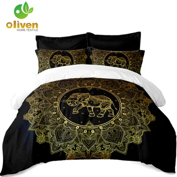 Tribal Elephant Bedding Set Golden Mandala print Black Duvet Cover Polyester King Queen Bed Cover Pillowcase Indian Style A30
Tribal Elephant Bedding Set Golden Mandala print Black Duvet Cover Polyester King Queen Bed Cover Pillowcase Indian Style A30