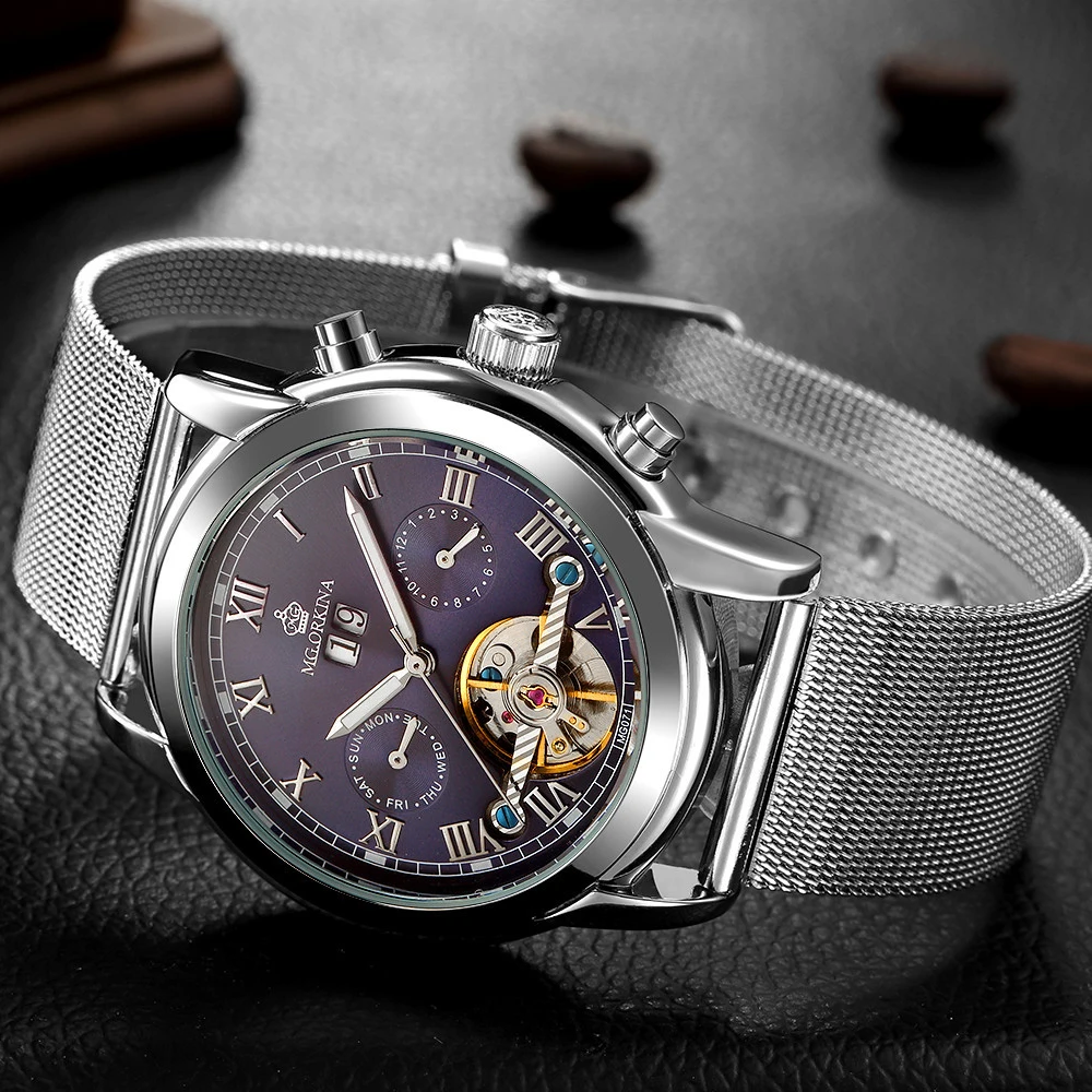 2019 Men Watches Top Brand Orkina Watch Men Silver Mesh Band Automatic Mechanical Watch Men Auto Date Week Tourbillon Watches
2019 Men Watches Top Brand Orkina Watch Men Silver Mesh Band Automatic Mechanical Watch Men Auto Date Week Tourbillon Watches
