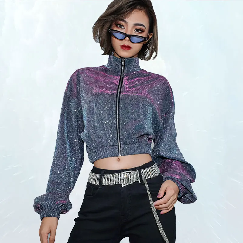 Spring Autumn Jacket Women 2019 Fashion Bright Silk Character Short Outwear Loose Navel High Collar Hip hopFashion Jacket Sl008
Spring Autumn Jacket Women 2019 Fashion Bright Silk Character Short Outwear Loose Navel High Collar Hip hopFashion Jacket Sl008