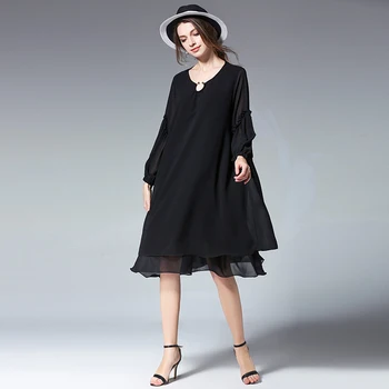 4XL Women Long Sleeve Casual Loose Black Dress 2018 plus size spring summer Sexy Pleated Party Work oversized Chiffon Dresses
4XL Women Long Sleeve Casual Loose Black Dress 2018 plus size spring summer Sexy Pleated Party Work oversized Chiffon Dresses