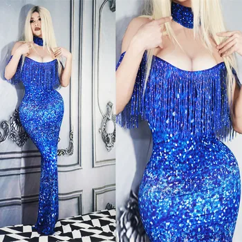 Fashion Sexy Prom Evening Long Dress Women Tassels Stretch Skinny Dress Nightclub Singer Stage Dress Performance Costumes
Fashion Sexy Prom Evening Long Dress Women Tassels Stretch Skinny Dress Nightclub Singer Stage Dress Performance Costumes