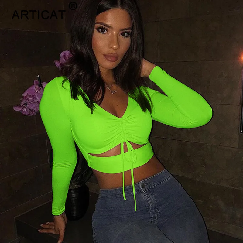 Articat Deep V Neck Sexy Crop Top Women Lace Up Hollow Out Short Women Tshirt Green Slim Casual T-shirt Women 2019 Summer Top
Articat Deep V Neck Sexy Crop Top Women Lace Up Hollow Out Short Women Tshirt Green Slim Casual T-shirt Women 2019 Summer Top