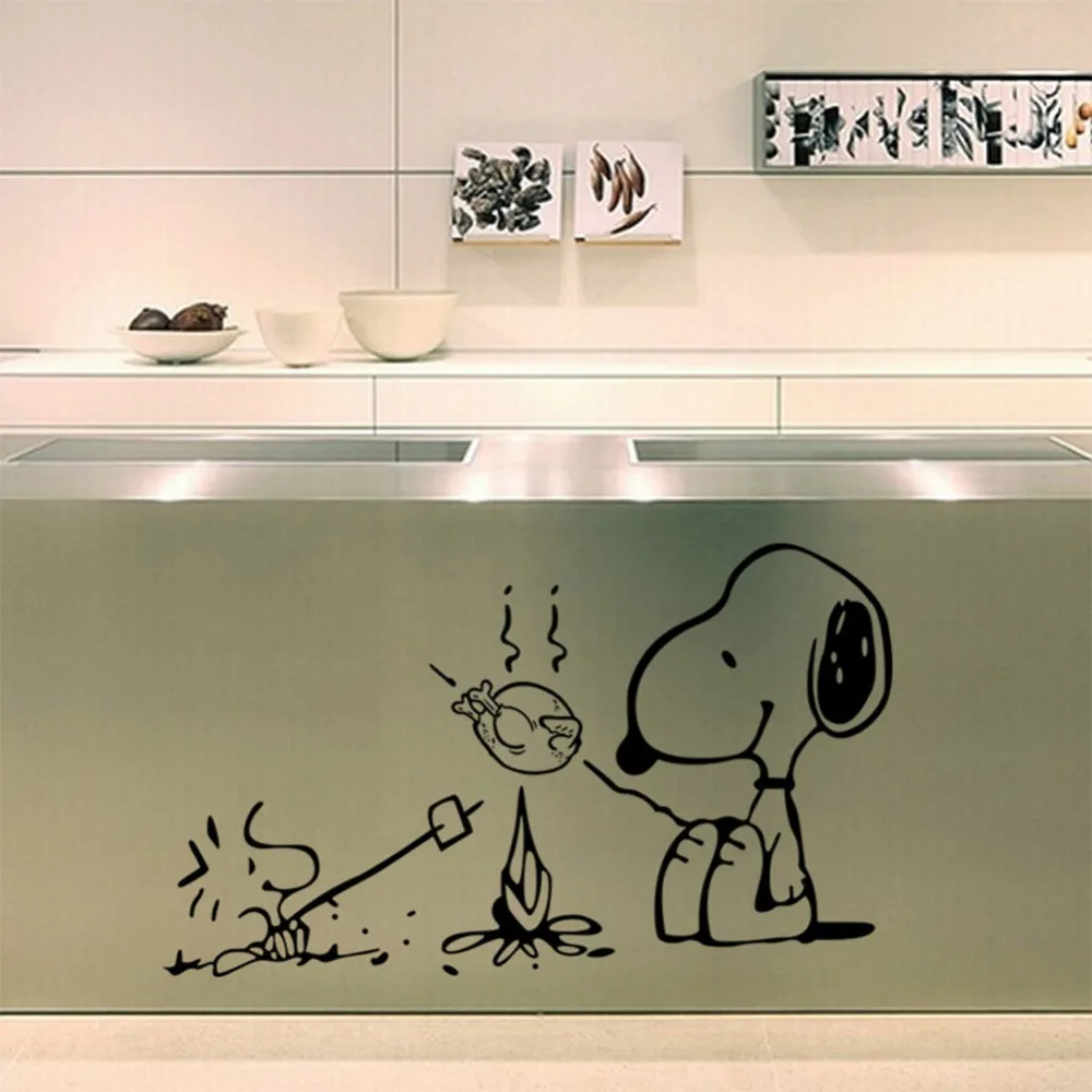 Image 46*58cm Cute Dog At The Barbecue Removable Vinyl Kitchen Decor Stickers Home Decor Bakery Cafe Shop Wall Decals Art