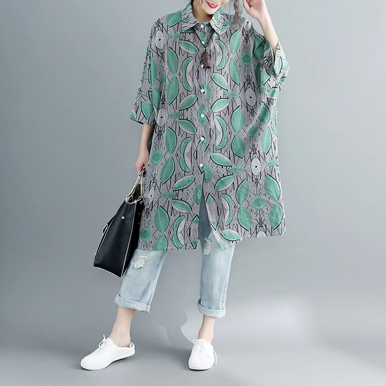 2018 Vintage Plus Size Batwing Sleeve Leaves Print Cotton & Linen Blouse Turn-down Collar Big Size Mid-Long Loose Tunic shirt
2018 Vintage Plus Size Batwing Sleeve Leaves Print Cotton & Linen Blouse Turn-down Collar Big Size Mid-Long Loose Tunic shirt