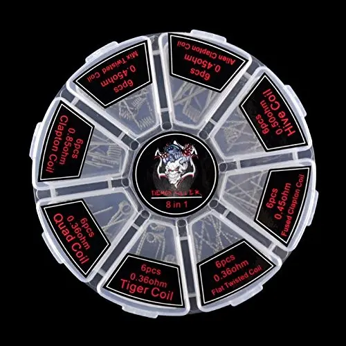 48pcs 8 in 1 Prebuilt Heating Wire 0.36 ohm Quad Flat Twisted Tiger 0.45 ohm Fused Clapton Mix Twisted Clapton Hive Coil
48pcs 8 in 1 Prebuilt Heating Wire 0.36 ohm Quad Flat Twisted Tiger 0.45 ohm Fused Clapton Mix Twisted Clapton Hive Coil