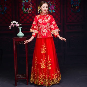 Bride Cheongsam Vintage Chinese Style Wedding Dress Retro Toast Clothing Lady Embroidery Phoenix Gown Marriage Qipao red Clothes
Bride Cheongsam Vintage Chinese Style Wedding Dress Retro Toast Clothing Lady Embroidery Phoenix Gown Marriage Qipao red Clothes