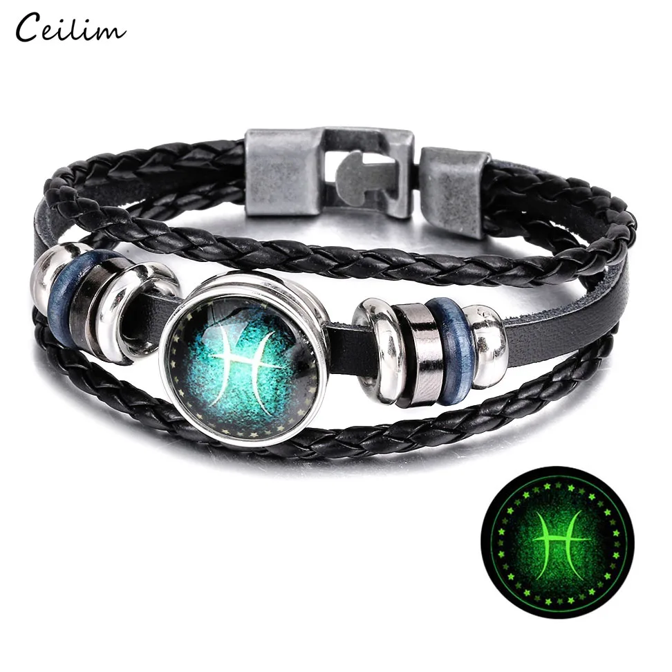 Fashion Glow In the Dark 12 Constellation Bracelet Men Women Braided Leather Snap Button Charm Bracelets Bangles Couples Jewelry
Fashion Glow In the Dark 12 Constellation Bracelet Men Women Braided Leather Snap Button Charm Bracelets Bangles Couples Jewelry