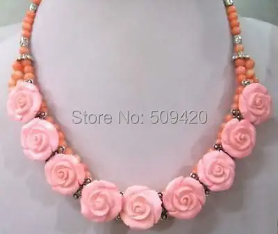 W&O655 >>Charming! Noble jewelry pink coral flower necklace 18