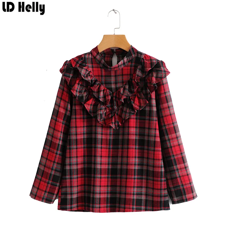 LD Helly Red Plaid Shirt Woman Elegant Blusas 2018 Spring Autumn Long Sleeve Stand Collar Tops Sweet Double Ruffles Blouse Blusa
LD Helly Red Plaid Shirt Woman Elegant Blusas 2018 Spring Autumn Long Sleeve Stand Collar Tops Sweet Double Ruffles Blouse Blusa