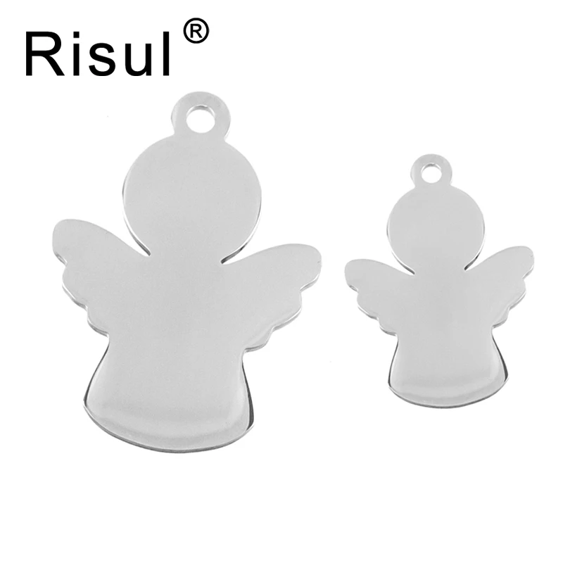 

50pcs Risul Stainless steel angel Pendant Lovers' couples charms both sides mirror polish blank tags mom jewelry gift wholesale