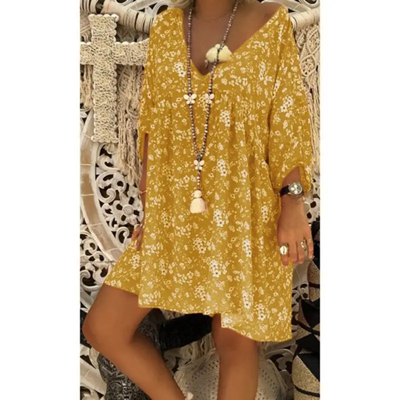 Women Summer Boho Floral Long Sleeve V-neck Dresses Baggy Ladies Loose Mini Dress Plus Size
Women Summer Boho Floral Long Sleeve V-neck Dresses Baggy Ladies Loose Mini Dress Plus Size
