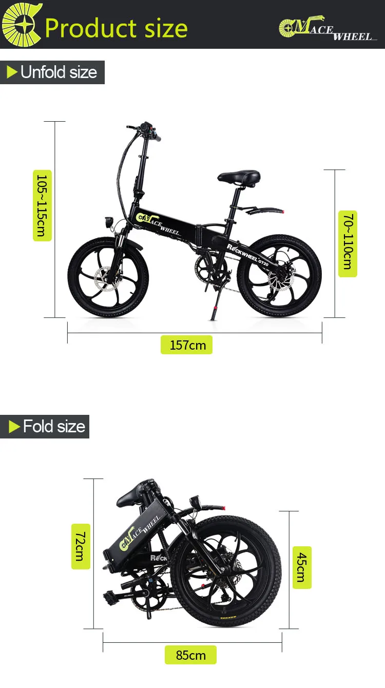 Top Electric bicycle aluminum alloy 20 inch 48V10AH moped folding lithium hidden battery 7