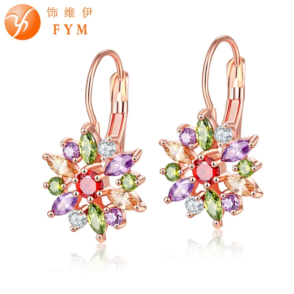 FYM Brand Fashion Rose Gold color Earrings Colorful CZ Zircon Beautiful Flower Hoop Earrings For Women Silver color Jewelry
FYM Brand Fashion Rose Gold color Earrings Colorful CZ Zircon Beautiful Flower Hoop Earrings For Women Silver color Jewelry