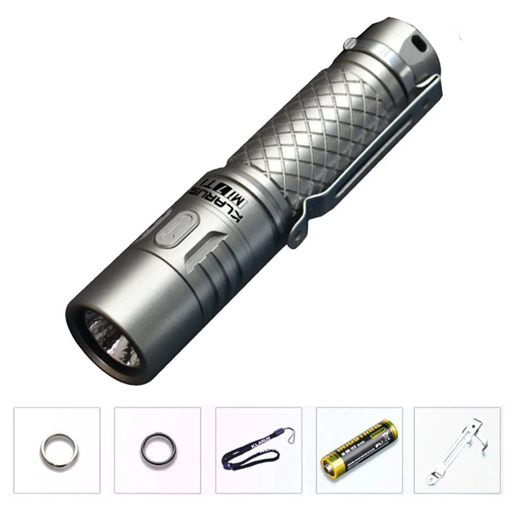 

EDC Flashlight KLARUS Mi7 Ti CREE XP-L HI V3 LED max. 700 lumen Titanium Metal waterproof outdoor small torch + AA battery